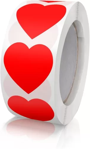 Red Heart Shaped Sticker, 1 inch Cute Love Labels for Valentine’s Day, Invitation, Envelopes, Crafting, Scrapbooking, 500 Labels Per Roll