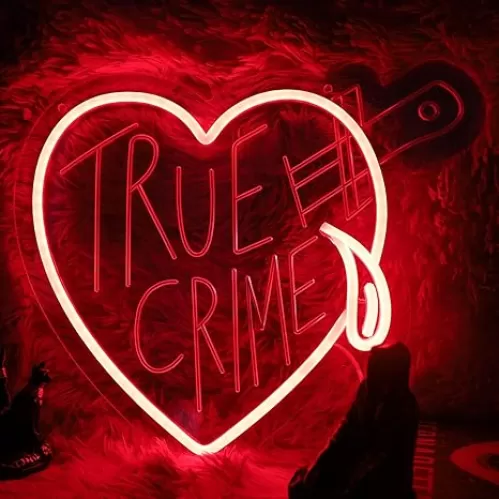 Red Heart True Crime Neon Sign, LED Light USB Powered Decorations Lamp, for Girl's Room Dorm Break-up Party Birthday Party Chic Home Decor13 X 11.1"
