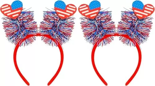 Red White and Blue Heart Headbands 2pcs USA Party Favors 4th of July Decorations