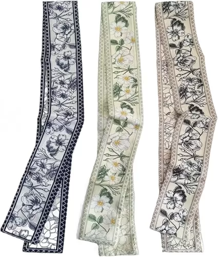 Retro Floral Small Ribbon Silk Scarf, Girl Heart Hair Scarf Tie Neck Scarf, Purse Scarf Headband Scarf Handbag Scarf Fashion Gift