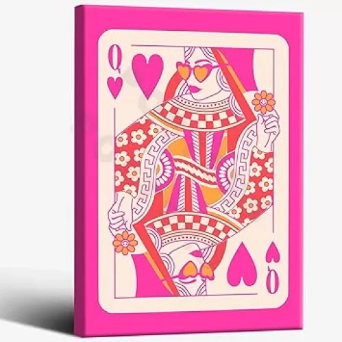 Retro Pink Hearts Queen Prints Posters Aesthetic Modern Art Tween Poster And Girls Pink Canvas Wall Art Home Room Decor 30X40 CM Wrapped Framed
