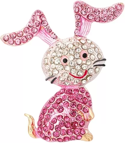 Rhinestone Pink Rabbit Animal Brooch Pin for Women Girls Teens Cute Crystal Cartoon Bunny Brooches Lapel Pins Lucky Decor Dress Accessories Easter Holiday Jewelry Gift for Daughter Niece Pet-Lover