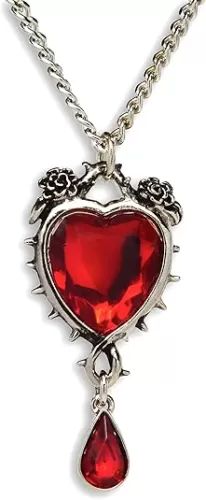 Romance Valentine's Day Red Heart Crystals In Thorns and Roses Pendant Necklace