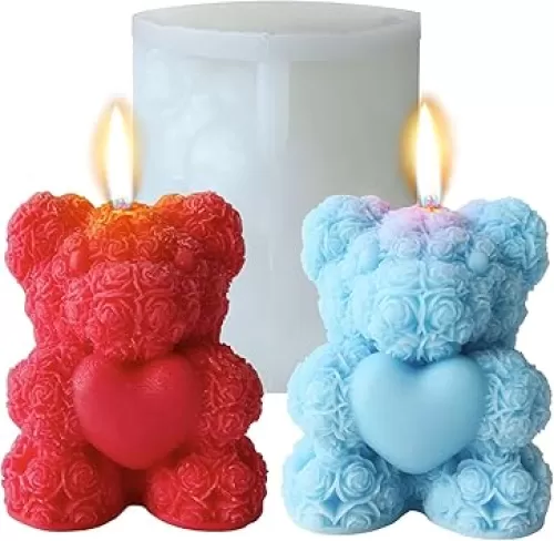 Rose Bear Silicone Mold for Candle Making, 3D Candle Mold Silicone, Resin Molds for DIY Decor, DIY Soap, DIY Candle, Mother