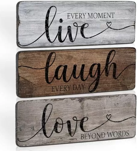 Rustic Home Decor Signs Live Laugh Love Quotes Inspired Wood Hanging Sign for Living Room Bedroom Bathroom Front Door Hallway Office Wall Decor 3-Pack