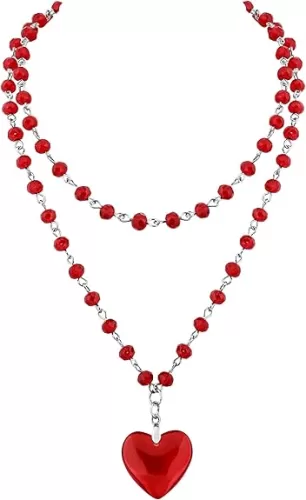 Sacina Goth Y2k Red Heart Necklace, Layered Black Beaded Heart Choker, Gothic Emo Grunge Y2k Necklace, Valentine Gift, Halloween Christmas Jewelry Gift For Women