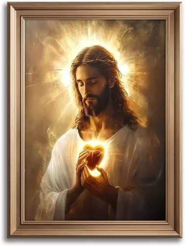 Sacred Heart of Jesus Canvas Wall Art Christ Jesus Divine Mercy Portrait Tranquility Painting Picture Wall Decor Poster Print Artwork for Living Room Bedroom Church Prayer Room Decoration Unframed