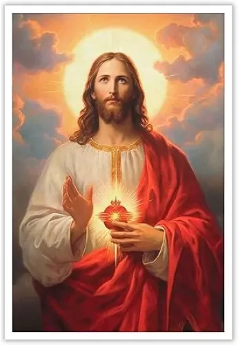 Sacred Heart of Jesus Poster Art Divine Mercy Painting Christ Jesus Portrait Poster Print Christian Artwork Suitable for Room Living Room Bedroom etc Decoration 12x16in Unframed