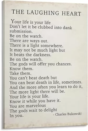 SongYul Charles Bukowski Poem Print The Laughing Heart Minimalist Retro Poster Canvas Art Poster And Wall Art Picture Print Modern Family Bedroom Decor-Frame-style-12x18inch(30x45cm)