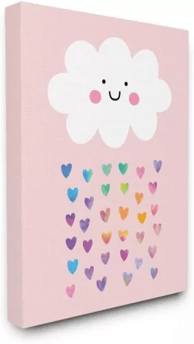 Stupell Industries Raining Rainbow Hearts with Happy Cloud, Designed by Seven Trees Design Wall Art, 16 x 20, Canvas