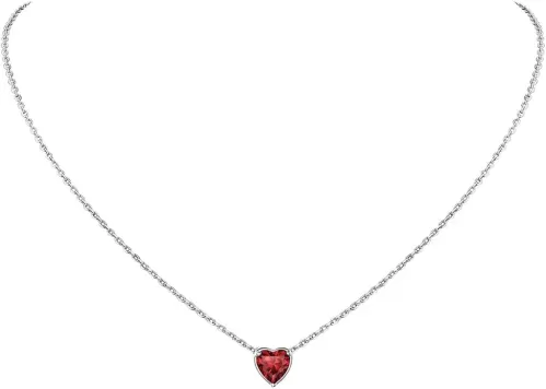 Suplight Dainty 925 Sterling Silver Birthstone Heart Crystal Necklace/Stud Earrings, Minimalist BirthStone Necklaces Earrings Jewelry for Women (with Gift Box)