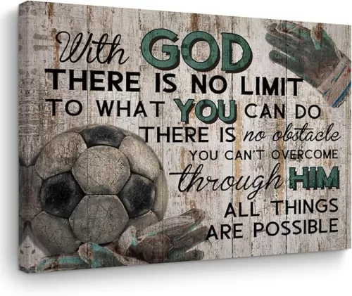 TBT Soccer Gifts Stuff Religious Soccer Canvas Wall Art Wall Decor Inspirational Boys Men Room Rustic Framed Posters Art Prints Artwork Pictures for Soccer Lovers Coach Gym Home Farmhouse Bedroom