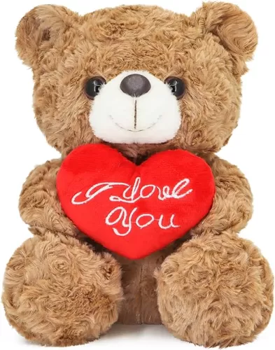 Teddy Bear Plush Toy with Rose and Love Heart, Cute Soft Plush Bear Toy, Suitable for Valentine