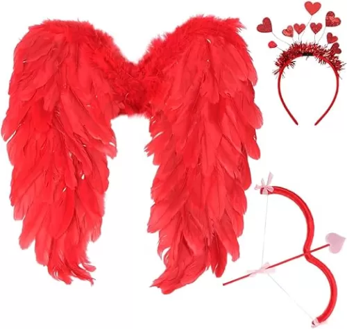 TENDYCOCO Cupid Costume Set Cupid Bow and Arrow Angel Wings Cupid Prop Heart Headband Valentines Halloween Costume for Cosplay Kids Children Valentine's Day
