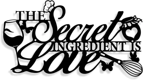 The Secret Ingredient is Love Metal Wall Art Sign, Farmhouse Dining Room Kitchen Wall Decor Housewarming Gift Counter Pantry Sign (Black, 8.8x16 inches)