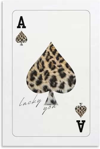 Trendy Ace of Hearts Poster Playing Card Spades Poker Cheetah Posters 90s Vibes Vintage Black Modern Bar Cart Leopard Print Lucky You Wall Art Cool Girl Minimalist Aesthetic Poster Wall Art Canvas Pri