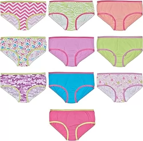 Trimfit Girls 100% Cotton Colorful Hearts Panties 10-Pack, Rainbow Multi Color, S(4/6)