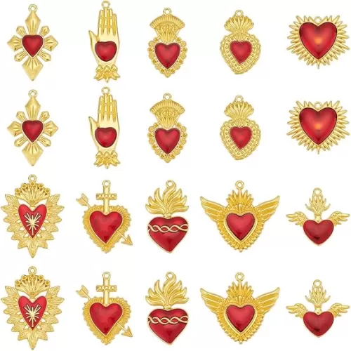 UNICRAFTALE 20Pcs 10 Styles Heart Charms Enamel Pendants Sacred Heart Charms Red Heart Pendants Small Dangle Charms for Bracelet Earrings Necklace Jewelry Making Valentine