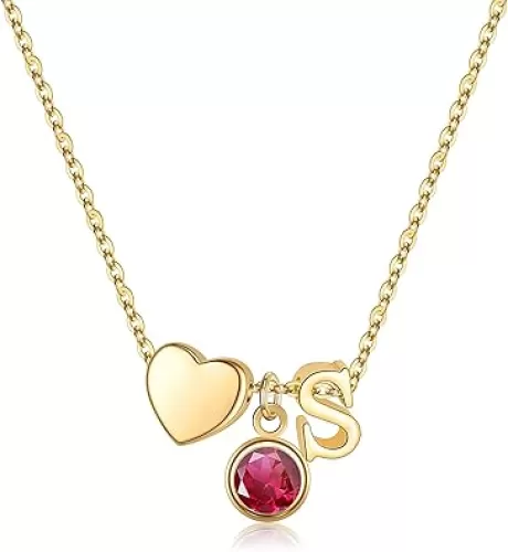 Ursilver Initial Birthstone Necklace for Women - Heart Initial Birthstone Pendant Necklace Personalized Gifts Birthday Gifts for Women