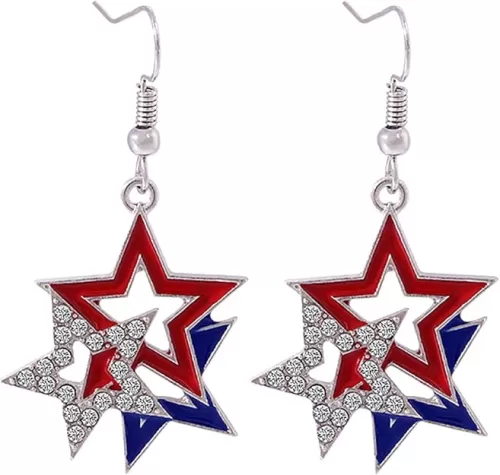 USA Patriotic Dangle Earrings for Women, Red White Blue Stripe American Flag Earrings, Acrylic Star Heart USA Drop Earrings, 4th of July Ndependence Day Patriotic Earrings, USA American Independence Day Outfit