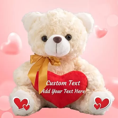 Valentines Gifts Teddy Bear with Heart and Bow as Personalized Gifts for Her/Him, Valentine Teddy Bear with Text as Valentine Gifts for Kids/Valentine Gifts for Him Valentine Decor (8 in-Text)