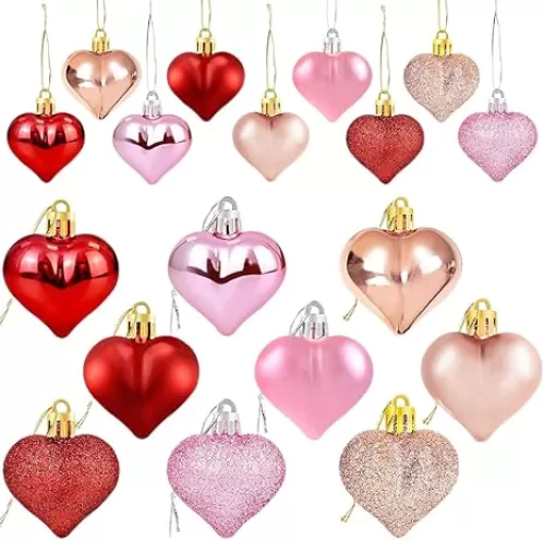 Valentines Heart Shaped Ornaments Valentine's Heart Decorations Red Pink Rose Gold Heart Shaped Decor Romantic Valentine's Tree Hanging Decorations