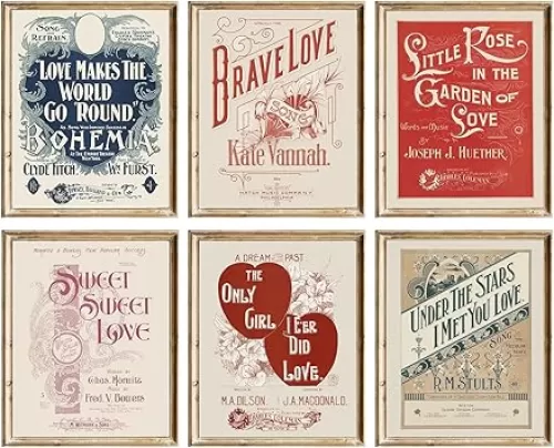 Vintage Valentine's Day Wall Art Prints, Red Boho Love Heart Romantic Art Posters, Sweet Preppy Room Decor, Valentine's Day Romantic Gifts for Teen Girls Women Bedroom Gallery Wedding Anniversary Decor (8"X10"Unframed)
