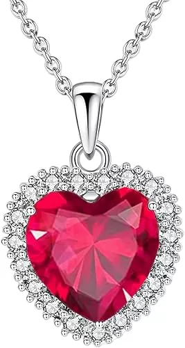 VONSSY Classic Heart Pendant Gemstone Necklace | Crystal Cubic Zirconia Birthstone Ruby Emerald Sapphire Necklace| 18K Platinum Gold Plated Chain | Vintage Meaningful Jewelry Gift for Mother Wife