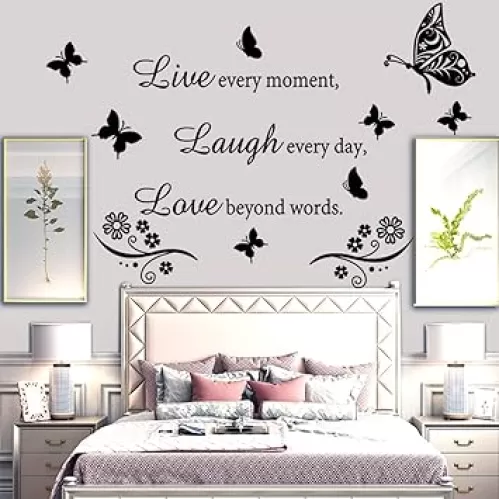 Wall Decal Quote Live Every Moment Laugh Every Day Love Beyond Words Wall Sticker Motivational Wall Decals Family Inspirational Wall Stickers for Bedroom Living Room Window Decor Home Decor.