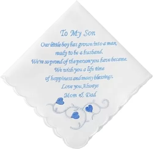 Wedding Handkerchiefs Something Blue for Bride Embroidered Handkerchief Gift for Bride Groom from Mother Father