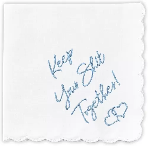 W&F GIFT Something Blue Wedding Gift Embroidered Handkerchief | Keep Your Shit Together! | Wedding Day Bride Gift