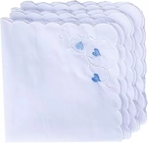 Womens Embroidered Scalloped Handkerchiefs Cotton White Wedding Hankies