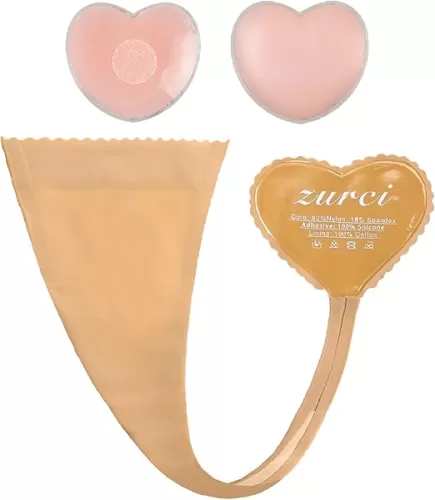 Womens Invisible Panty Heart Shaped Underwear Panties Dress Necessary & Nipple Cover