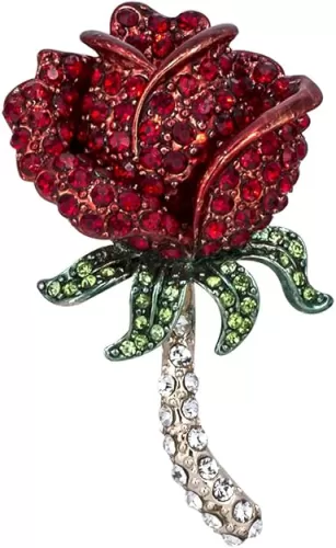 YOQUCOL Elegant Cubic Zirconia Crystal Rhinestone Red Rose Shape Brooch Pin for Women Grils