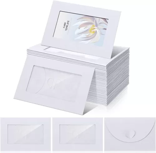 Zhanmai 50 Pcs Gift Card Envelopes with Clear Window 4 x 2.8 Inch Blank Mini Envelopes with Heart Shaped Clasp Gift Card Sleeves for Valentine Cards Party Greeting Invitation (White)