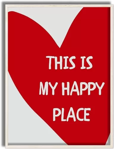 ZNC&ZNN Heart Wall Decor Red Aesthetic Posters For Bedroom Vintage This Is My Happy Place Sign Canvas Prints Trendy Preppy Picture Painting Dorm Bathroom Living room 12x16 in Unframed