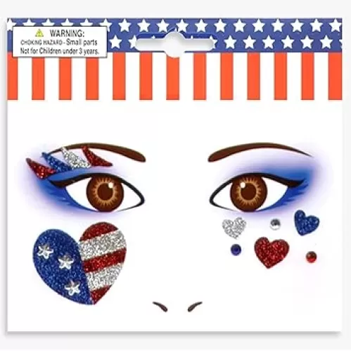 1 Sheet 4th of July Face Gems Blue Face Jewels Stick on Face Heart USA Flag Rhinestone Eye Gems Face Stickers for Women, Body Eyes Face Tattoos Sticker for Independence Day Party Festival Accessory
