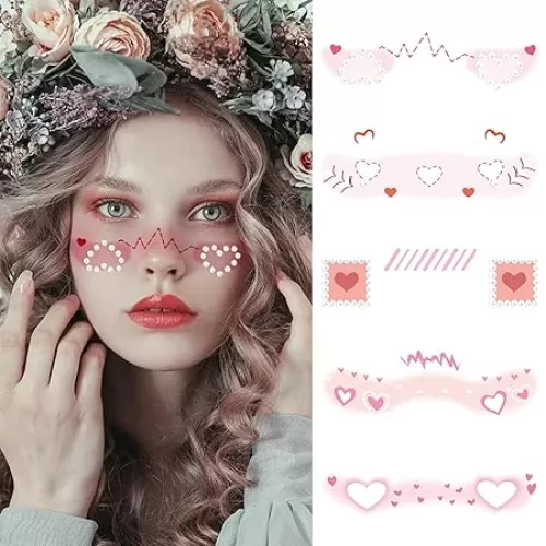 10 Pcs Love Heart Blush Face Stickers Cute Valentine's Day Hearts Bows Peals Freckle Temporary Tattoo Self-adhesive Face Sticker Face Body Decal Stage Makeup Face Decoration for Holiday Party