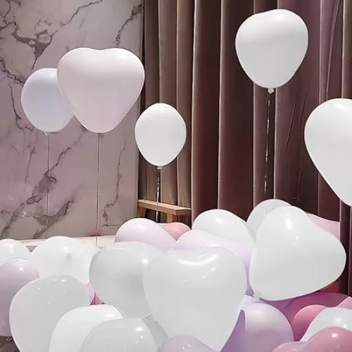 100 6-inch White Color Heart shaped Latex Balloons for Valentines Day, Propose Marriage, Wedding Party.