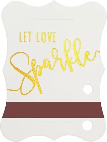 100 PCS Wedding Send Off Tags, “Let Love Sparkle” Gold Foil Stamped Metallic Sparkle Stick Sleeves with Match Striker Strips for Anniversary Parties Graduation Birthday Engagement Event