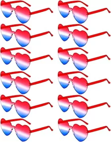 12 Pack Independence Day Red and Blue Star/Heart Sunglasses 4th of July Party Sunglasses Patriotic Glasses