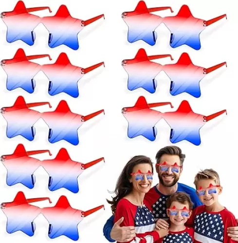 12 Pairs Star Sunglasses Rimless 4th of July Accessories Red White and Blue Transparent Eyewear USA Patriotic Party Supplies Fashion American Flag Favors Women Men Kid Independence Day Memorial Day