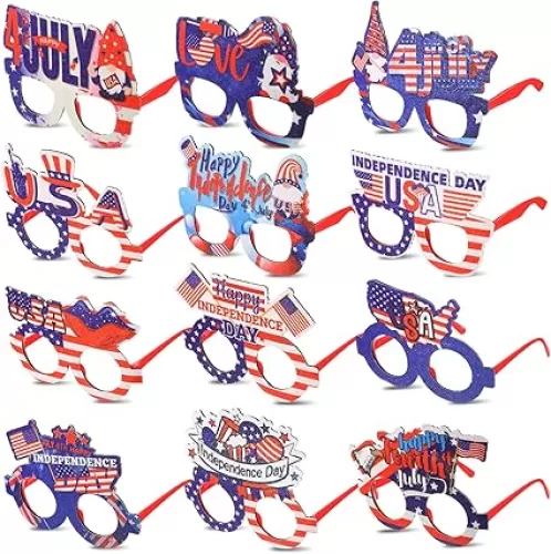 12 Pcs 4th of July American Flag Glasses Patriotic Party Sunglasses Independence Day Eyeglasses Plastic Eyewear for Memorial Day Party Favors Photo Booth Props