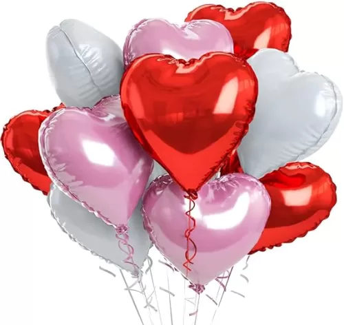 12 pcs Red Pink White Heart Foil Balloons, 18 Inch Heart Shaped foil Balloon Love balloons for Wedding Decoration Party Birthday Valentines'Day decoration