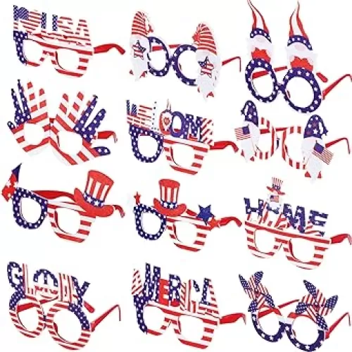 12 Pieces 4th of July American Flag Glasses Patriotic USA Party Sunglasses Red Blue White Star and Stripe Independence Day Sunglasses Eyewear for Patriotic Memorial Day Party Favors Photo Booth Props