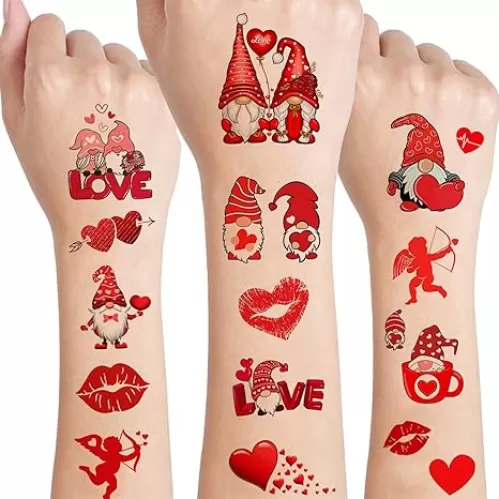 12 Sheets Valentine's Heart Temporary Tattoos for Kids Women, Valentine's Party Supplies Red Heart Love Lip Cupid Fake Tattoos Valentines Party Favors Stickers Party Games Gifts Decorations
