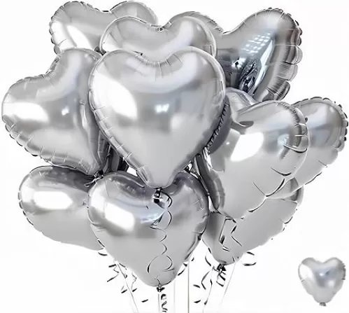 12PCS 18inch Heart Shape Balloons - Silver Heart Balloons for Valentine's Day, White Wedding & Birthday Decorations