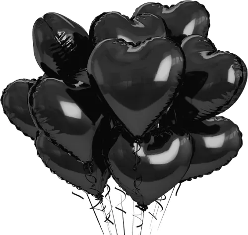 12PCS Black Heart-Shaped Balloons, 18 Inch Foil Balloons for Valentine’s Day, Anniversary, Wedding, Birthday Party, Engagement & Romantic Decorations, Helium & Air Compatible
