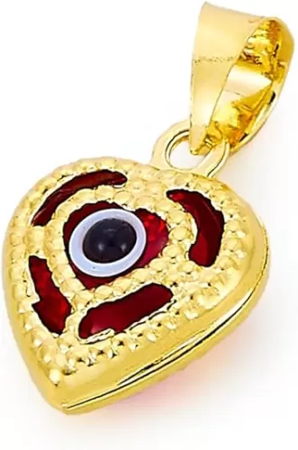 14k REAL Yellow Gold Evil Eye Hamsa Heart Charm Pendant - 8 Different Design Available