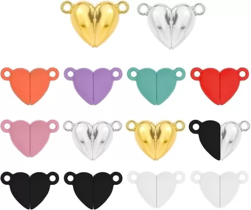 14Pairs Heart Necklace Clasps Metal Love Charm Jewelry Locking Clasps Beads Pendant Closures Buckle Couples Friendship Bracelet Extender Converter for Jewelry Making DIY Crafts (Multicolor)